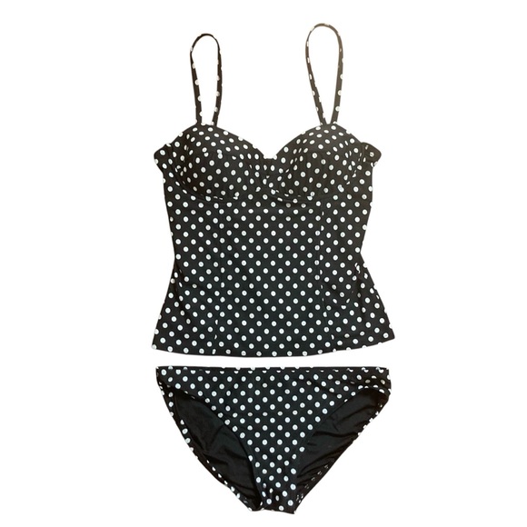 Dkny Other - DKNY Swim Tankini 2 Piece Swimsuit Black and White Polka Dot Women’s Large